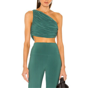 Norma Kamali 'Diana' Green One Shoulder Top Size S